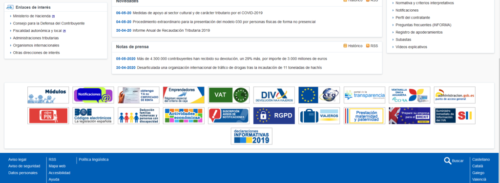 captura de pantalla agencia tributaria inferior