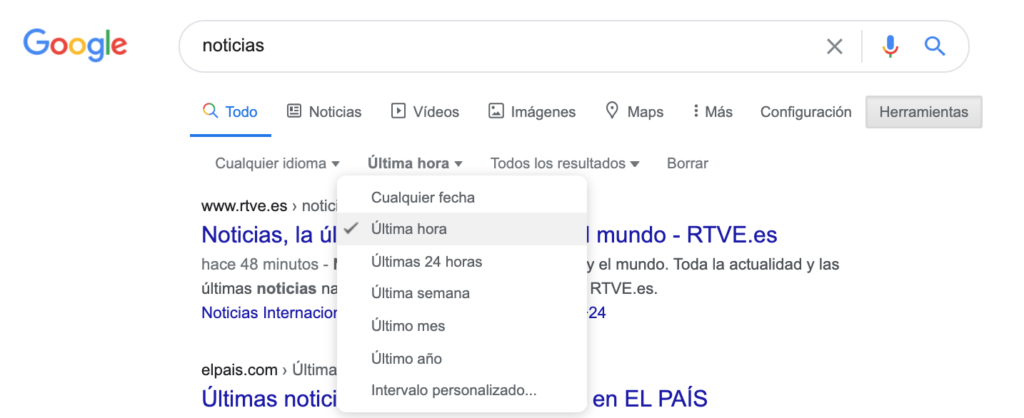 filtro temporal google