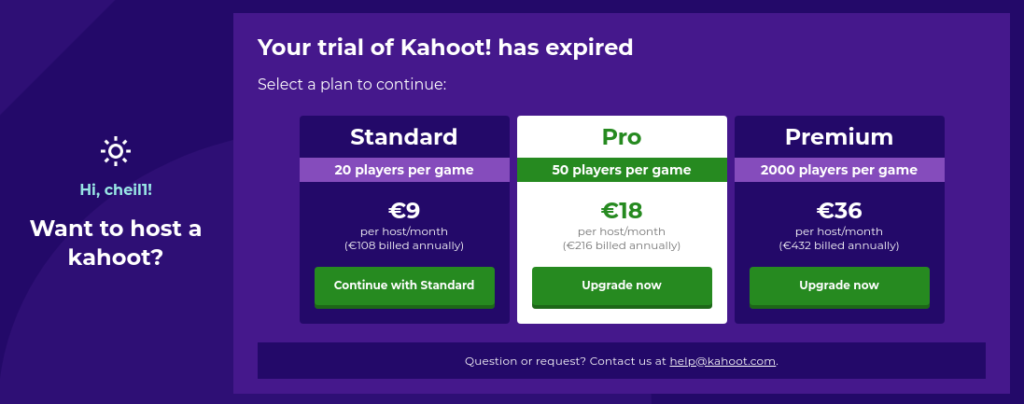kahoot precios de licencia