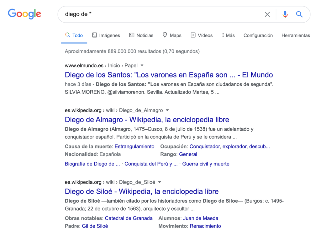 comando asterisco google