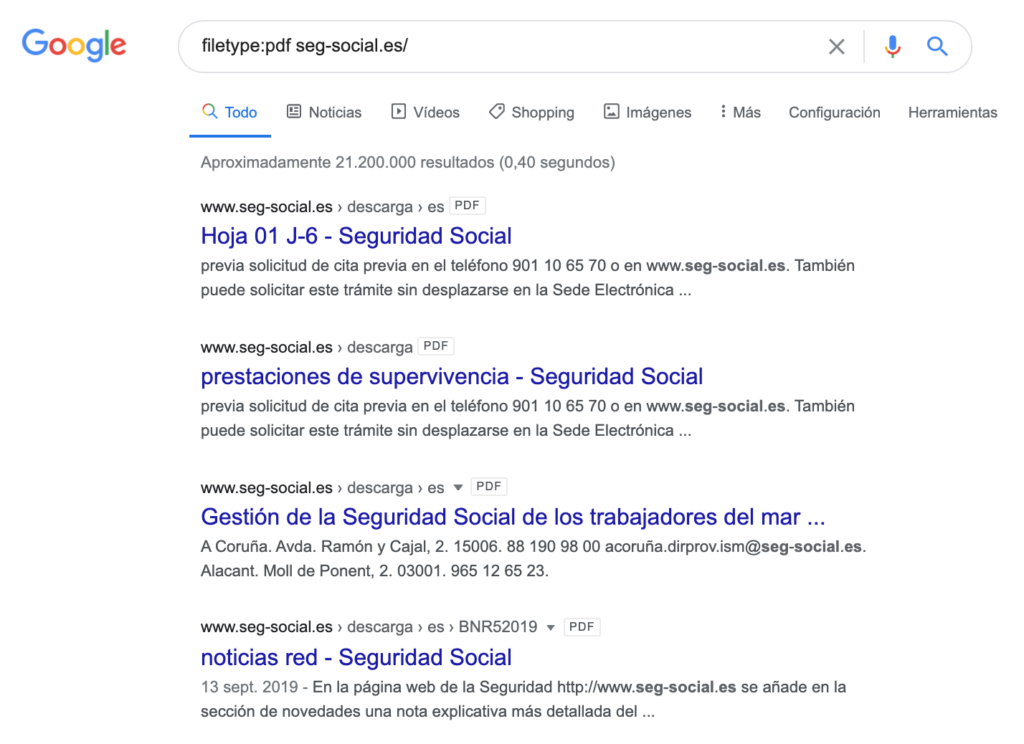 comando filetype google