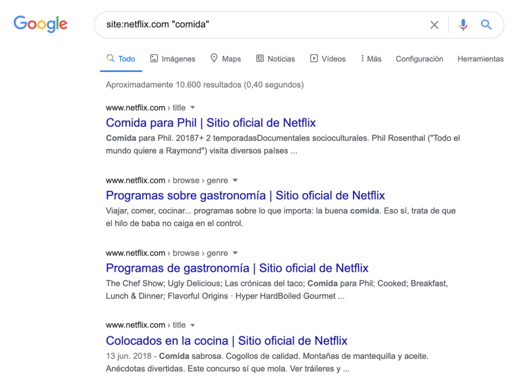 comando site y keyword